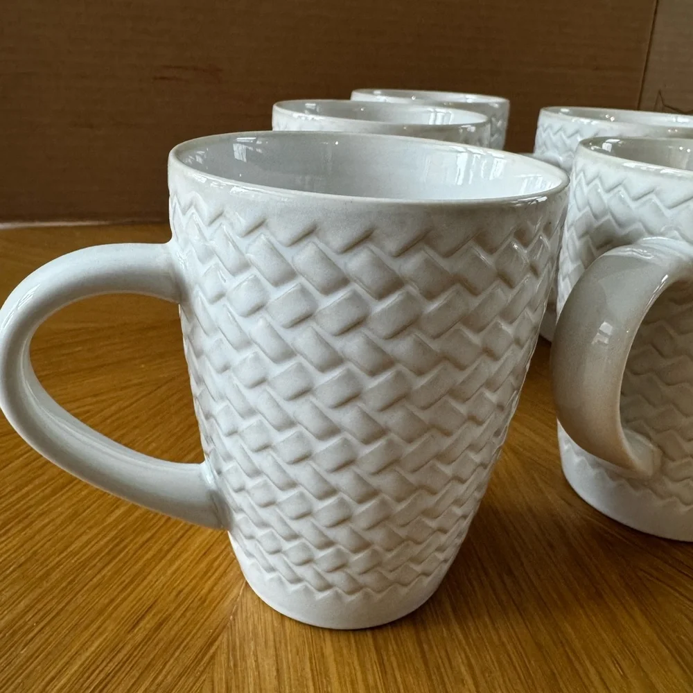 Crate&Barrel Winter Pinecone 12-oz. White Stoneware Mug (1/6)